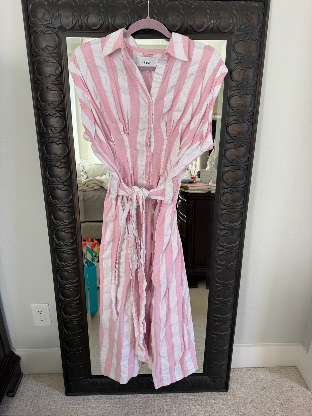 Pink & White Striped Midi Shirt Dress